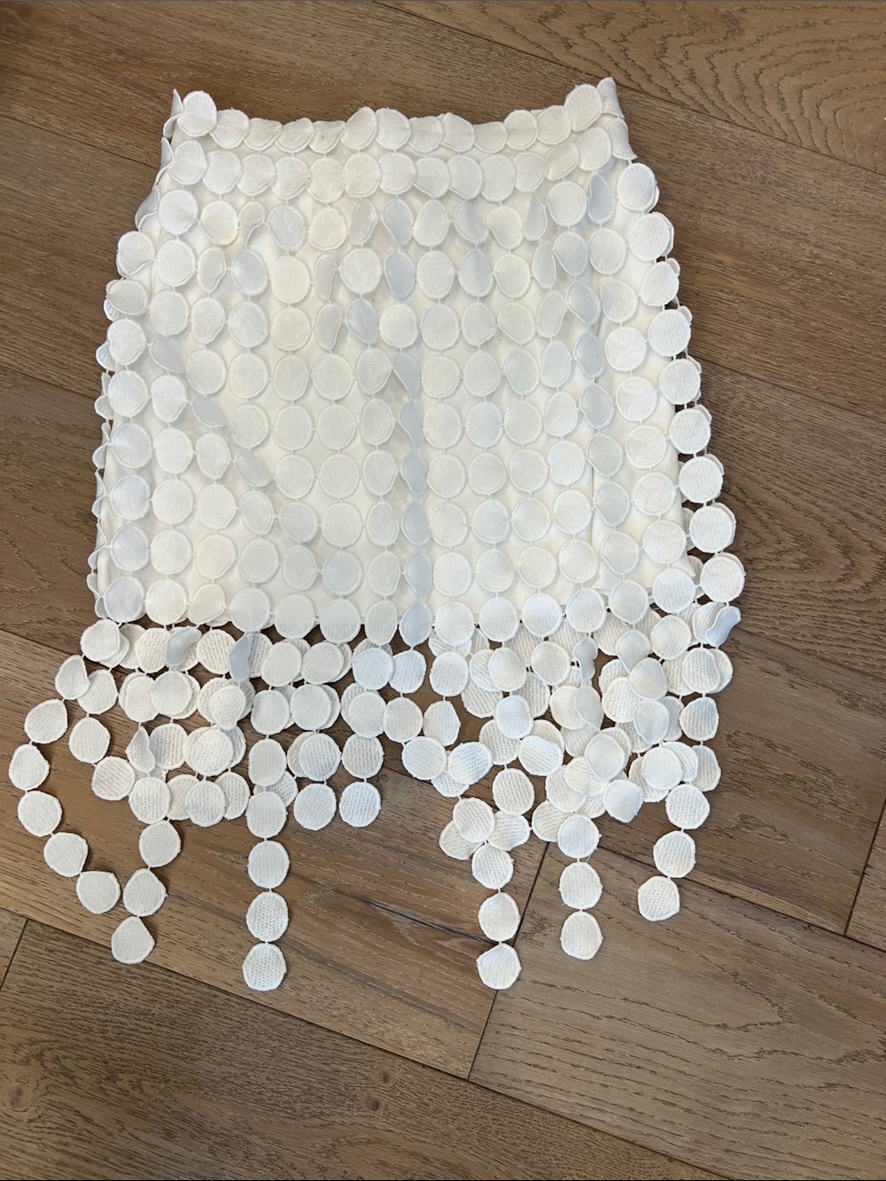 White Mini Skirt with Circular Appliqué Fringe